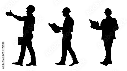 Set of engineer silhouette vector on white background