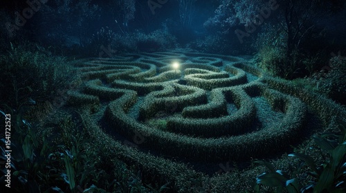 Lush maze illuminated at night