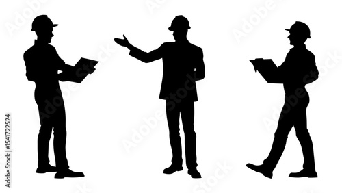 Set of engineer silhouette vector on white background