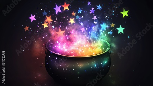 Magical cauldron with colorful stars