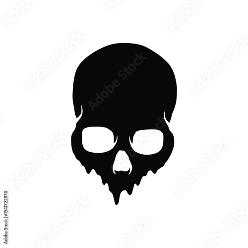 Dripping skull head concept. Simple melting skull head illustration, vector.