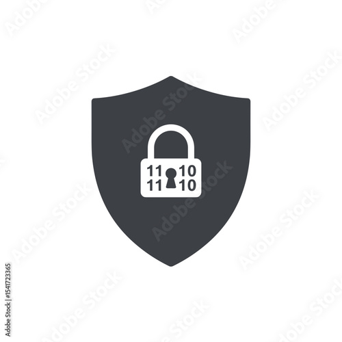 Cybersecurity shield with binary lock icon on dark background