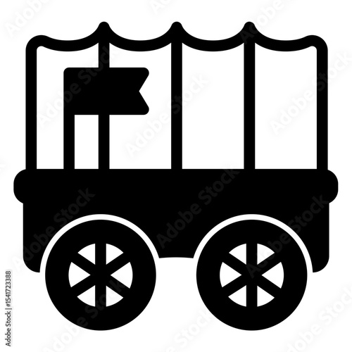 Caravan chariot with flag solid icon, arabian desert concept. Vector graphics. Desert traveler wagon sign on white background, style mobile or design.
