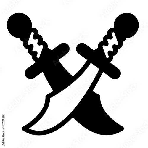Crossed swords solid icon, arabian desert concept. Vector graphics. Arabian warrior famous antique weapon sign on white background, style mobile or design.