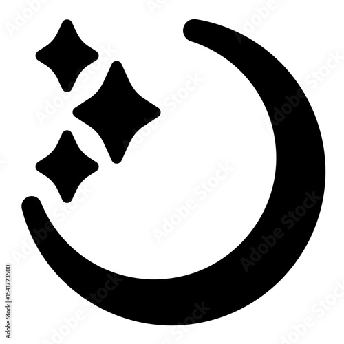 Night sky with moon and stars solid icon, arabian desert concept. Vector graphics. Moon and stars, starry night sign on white background, style mobile or design.