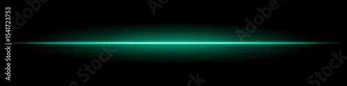 Green horizontal light beam. Sharp glowing laser line with radiant fade on both sides over dark background. Great for sci-fi, energy visuals, light effects, or futuristic transitions.