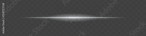 White light beam with sparkling dust particles on transparent background. Radiant horizontal flare evokes magic, luxury, and cinematic glow ideal for fantasy scenes or festive transitions.