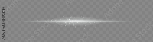 Soft white light beam with glowing spark particles on transparent background. Delicate horizontal flare ideal for fantasy effects, magic transitions, or elegant light overlays.