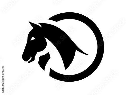 Powerful horse head logo design, perfect for branding. A stylized, profile view of a horse head, featuring bold lines and a modern, sophisticated design in shades of blue and white.