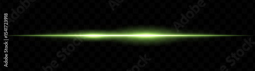 Green horizontal light beam with dual bright glows and soft blur on transparent background. Futuristic energy stripe ideal for sci-fi visuals, HUDs, or glowing tech overlays.
