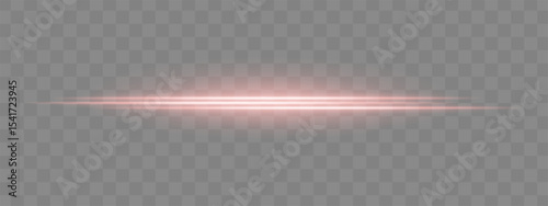 Dual red horizontal light beams with soft glow and motion blur on transparent background. Futuristic energy streak ideal for UI design, sci-fi overlays, or speed effects.