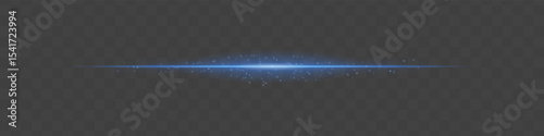 Blue light beam with sparkling dust particles on transparent background. Radiant horizontal flare evokes magic, luxury, and cinematic glow ideal for fantasy scenes or festive transitions.