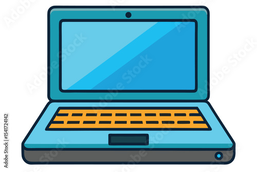 Stylized Illustration of an Open Laptop with Blue Screen and Orange Keyboard on a White Background