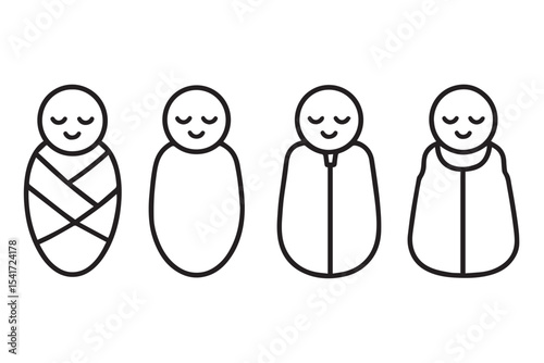 Simple baby sleep icons showcasing swaddled and sleeping babies, ideal for baby sleep apps and baby care designs, Baby products icon set