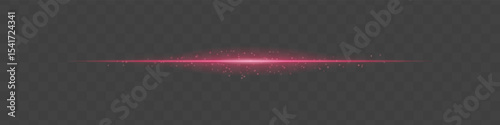 Red light beam with sparkling dust particles on transparent background. Radiant horizontal flare evokes magic, luxury, and cinematic glow ideal for fantasy scenes or festive transitions.