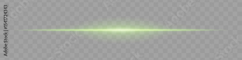 Neon green horizontal light beam with soft edges and glowing aura on transparent background. A sleek energy pulse perfect for sci-fi UIs, HUDs, or digital light transitions.