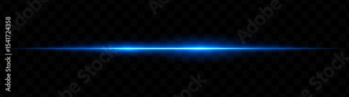 Blue horizontal light beam with dual bright glows and soft blur on transparent background. Futuristic energy stripe ideal for sci-fi visuals, HUDs, or glowing tech overlays.