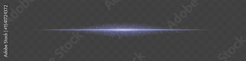 Blue light beam with sparkling dust particles on transparent background. Radiant horizontal flare evokes magic, luxury, and cinematic glow ideal for fantasy scenes or festive transitions.