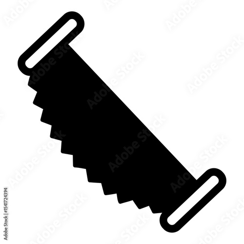 Sharp manual saw for two worker men solid icon, forest industry concept. Vector graphics. Wood work tool, sawing wood sign on white background, style mobile or design.