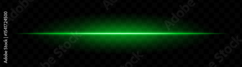 Green horizontal light beam with soft glow and vibrant aura on transparent background. Futuristic laser stripe ideal for energy effects, sci-fi transitions, or glowing overlays.