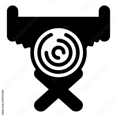 Support stand and log with manual saw solid icon, forest industry concept. Vector graphics. Tree log sawing, wood work sign on white background, style mobile or design.