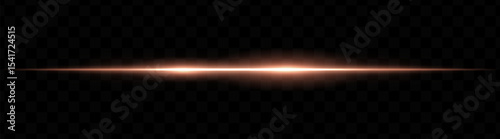 Orange horizontal light beam with dual bright glows and soft blur on transparent background. Futuristic energy stripe ideal for sci-fi visuals, HUDs, or glowing tech overlays.