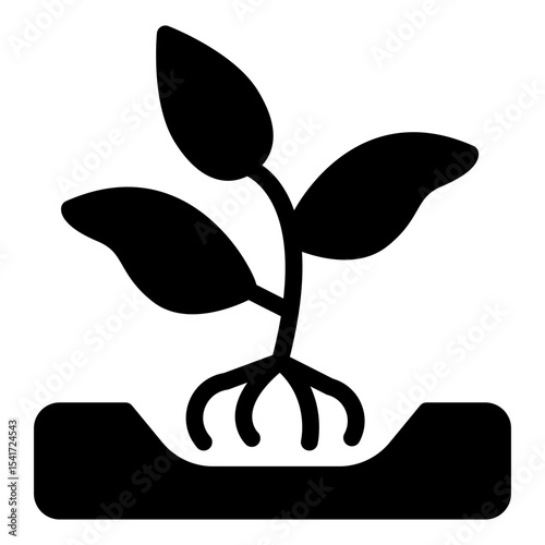Sprout planting in soil solid icon, forest industry concept. Vector graphics. Tree plant sprout, gardening sign on white background, style mobile or design.