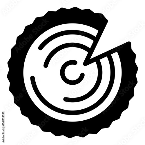 Log ring with tree bark solid icon, forest industry concept. Vector graphics. Cut of chipped log, wood work sign on white background, style mobile or design.