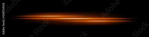 Triple orange light streaks with glowing blur and motion trail on black background. Dynamic horizontal laser beams ideal for speed effects, futuristic HUDs, or sci-fi overlays.