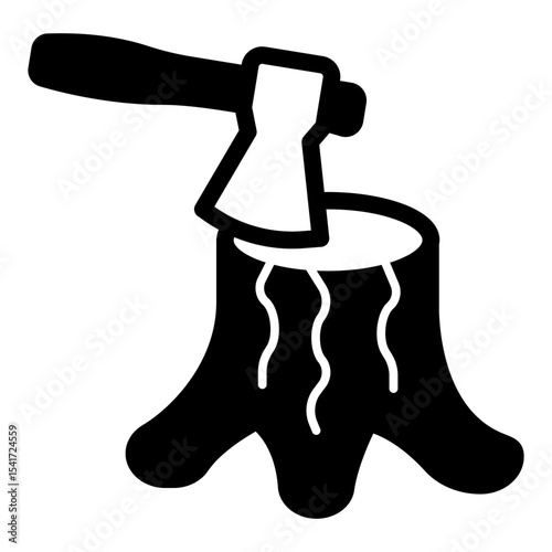 Stump with axe solid icon, forest industry concept. Vector graphics. Axe tool with tree stump, wood work sign on white background, style mobile or design.