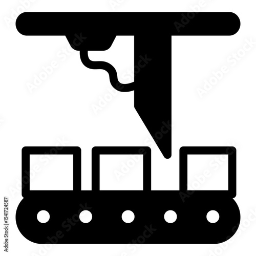 Conveyor with plank cutting machine solid icon, forest industry concept. Vector graphics. Hardwood mill, manufacturing sign on white background, style mobile or design.