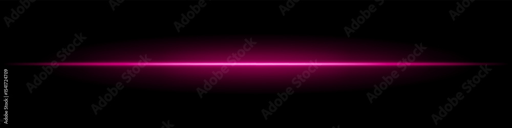 Fototapeta premium Pink horizontal light beam. Sharp glowing laser line with radiant fade on both sides over dark background. Great for sci-fi, energy visuals, light effects, or futuristic transitions.