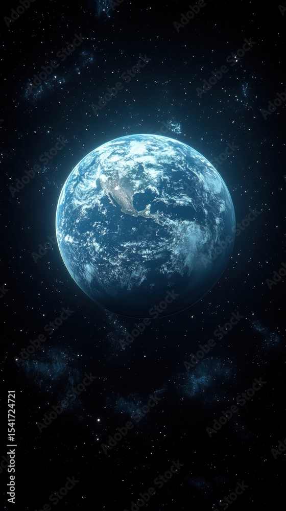 Fototapeta premium Earth View from Space: Blue Planet with Clouds and Continents