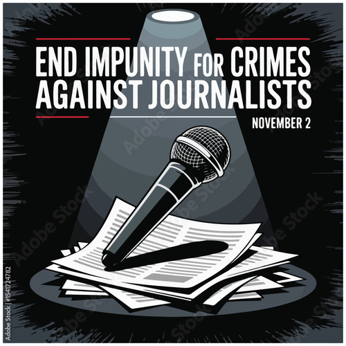 Bold flyer featuring journalists, justice scales, and shattered chains to highlight press freedom awareness.