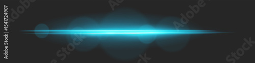 Horizontal light beam with intense glow and lens flare circles on black background. Ideal for cinematic transitions, sci-fi UI effects, or dramatic glowing overlays.