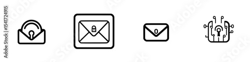 Set of four black icons representing secure messaging and digital communication