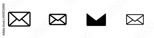 Set of black icons representing different styles of envelopes for digital communication in various graphics and design projects
