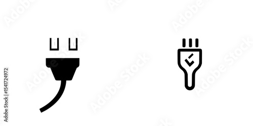 Black icons of an electrical plug and a connector displayed on a simple white background emphasizing their design and function