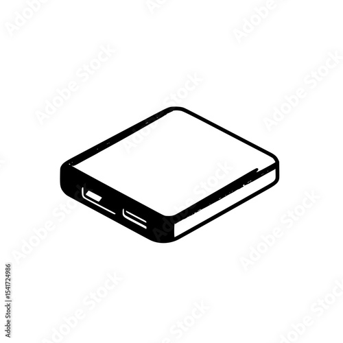Black rectangular icon representing a portable power bank charger designed for modern electronic devices and convenience