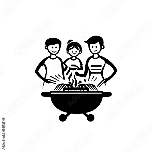 Friends gather around a grill to enjoy a barbecue cookout on a sunny day