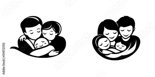 Embracing family moments with loving connections and joy in simple black icons