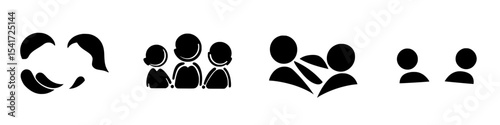 Set of black icons representing various forms of human interaction and connection in a minimalist design style