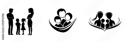 Silhouettes of family interactions showcasing connection and togetherness in various activities