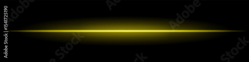 Golden horizontal light beam. Sharp glowing laser line with radiant fade on both sides over dark background. Great for sci-fi, energy visuals, light effects, or futuristic transitions.