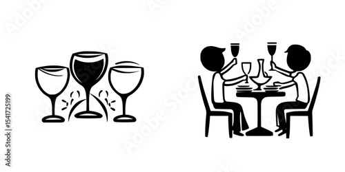 Celebratory gathering with wine glasses at a dining table featuring two people enjoying a toast