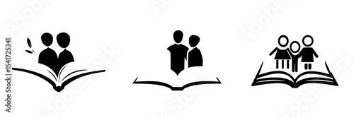 Set of black icons representing relationships and connections in various forms