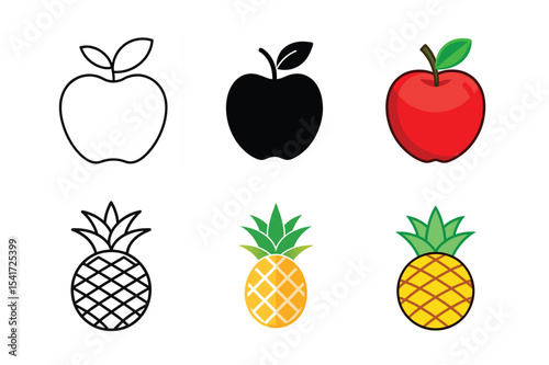 6 vector icon set on fruits 