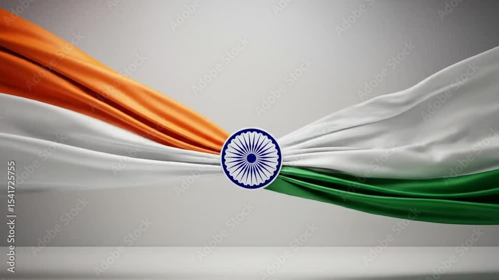 Waving Indian National Flag Animation with Tri Color and Ashoka Chakra in Center