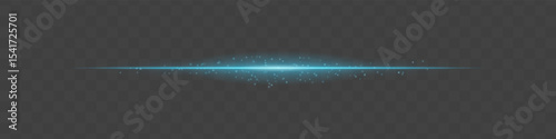 Blue light beam with sparkling dust particles on transparent background. Radiant horizontal flare evokes magic, luxury, and cinematic glow ideal for fantasy scenes or festive transitions.