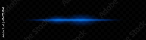 Blue horizontal light beam with glowing core and smooth blur edges on transparent background. Ideal for sci-fi transitions, laser HUD elements, or futuristic glow effects.